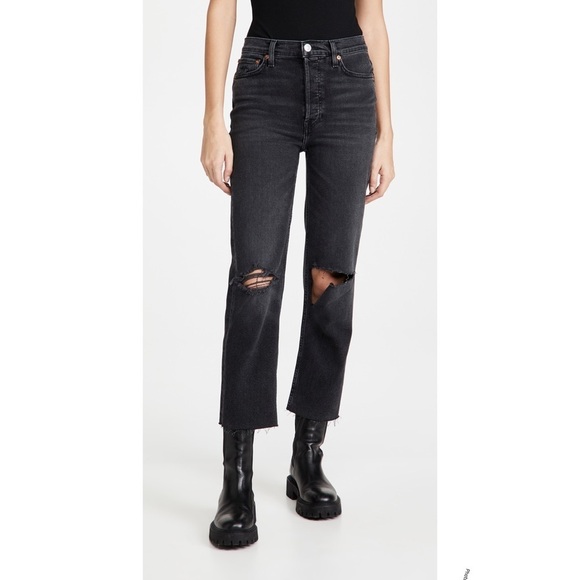 RE/DONE 70s Stove Pipe High Waist Black Straight Leg Jeans Size 27 - Picture 1 of 8
